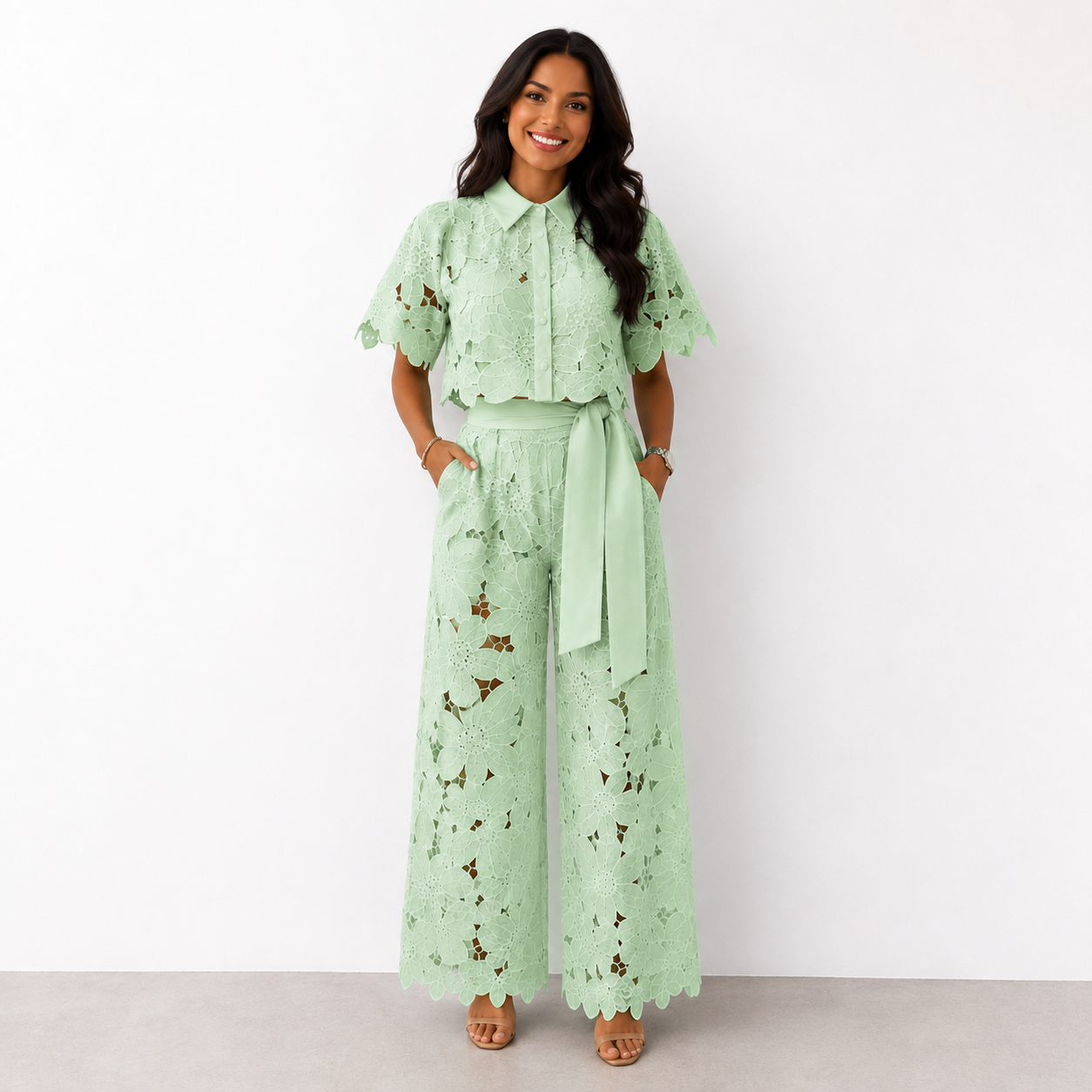 Valeria | Conjunto Pantalones Mujer Encaje Verde