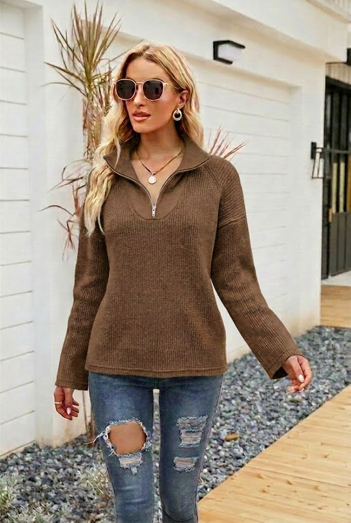 Valeria | Jersey Mujer Cuello Camisa Cremallera Manga Larga