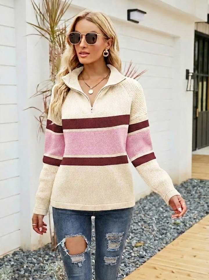 Valeria | Jersey Mujer Cuello Camisa Cremallera Manga Larga