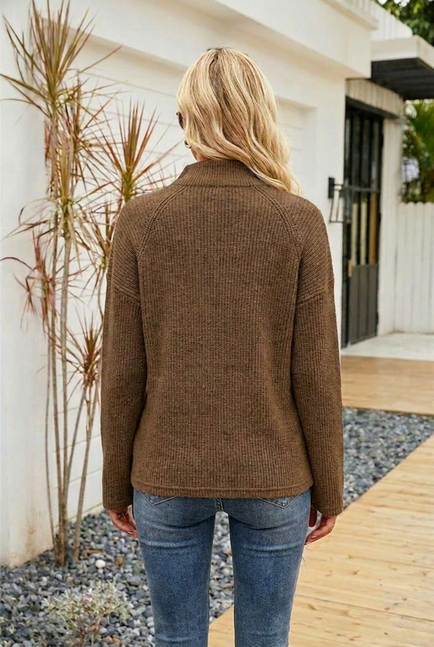 Valeria | Jersey Mujer Cuello Camisa Cremallera Manga Larga