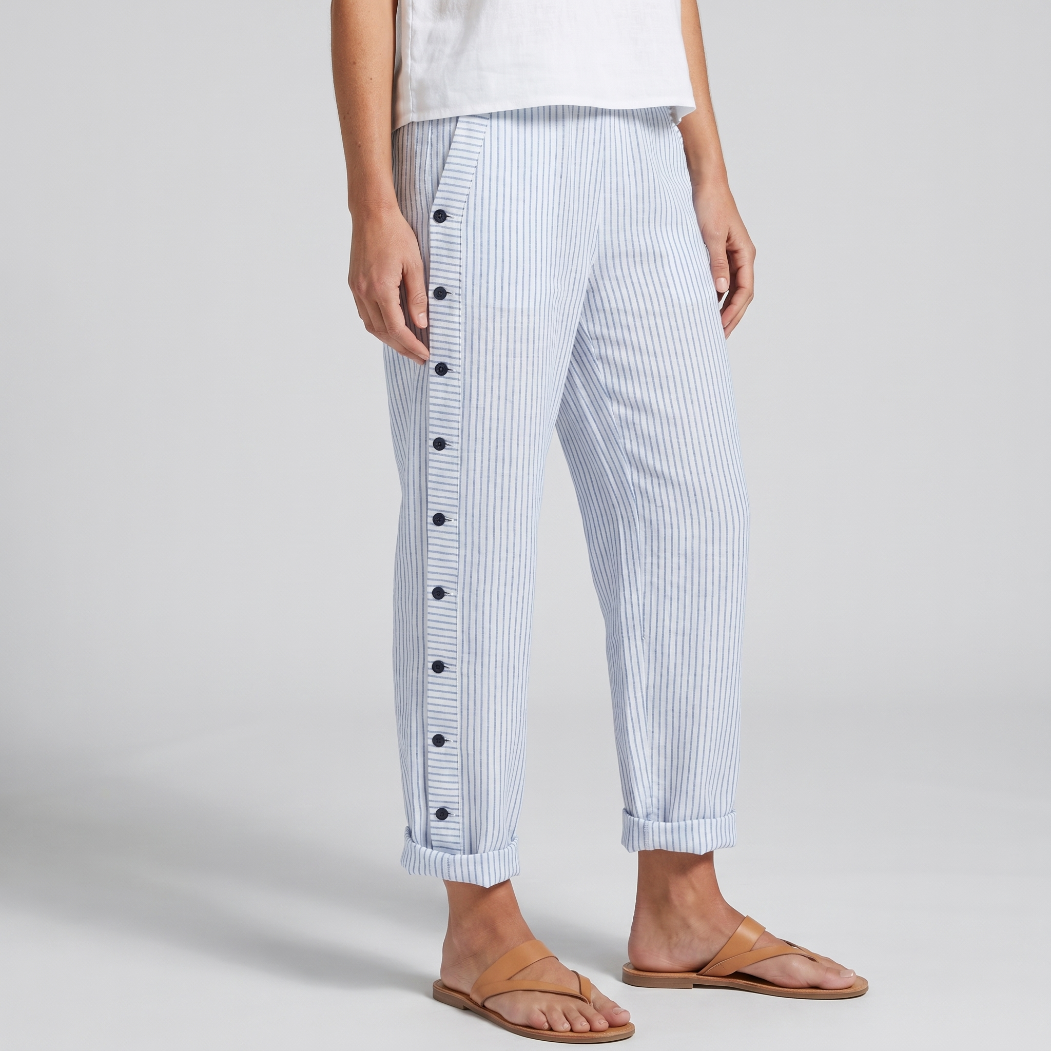 Valeria | Pantalón Mujer Rayas con Botones Lateral