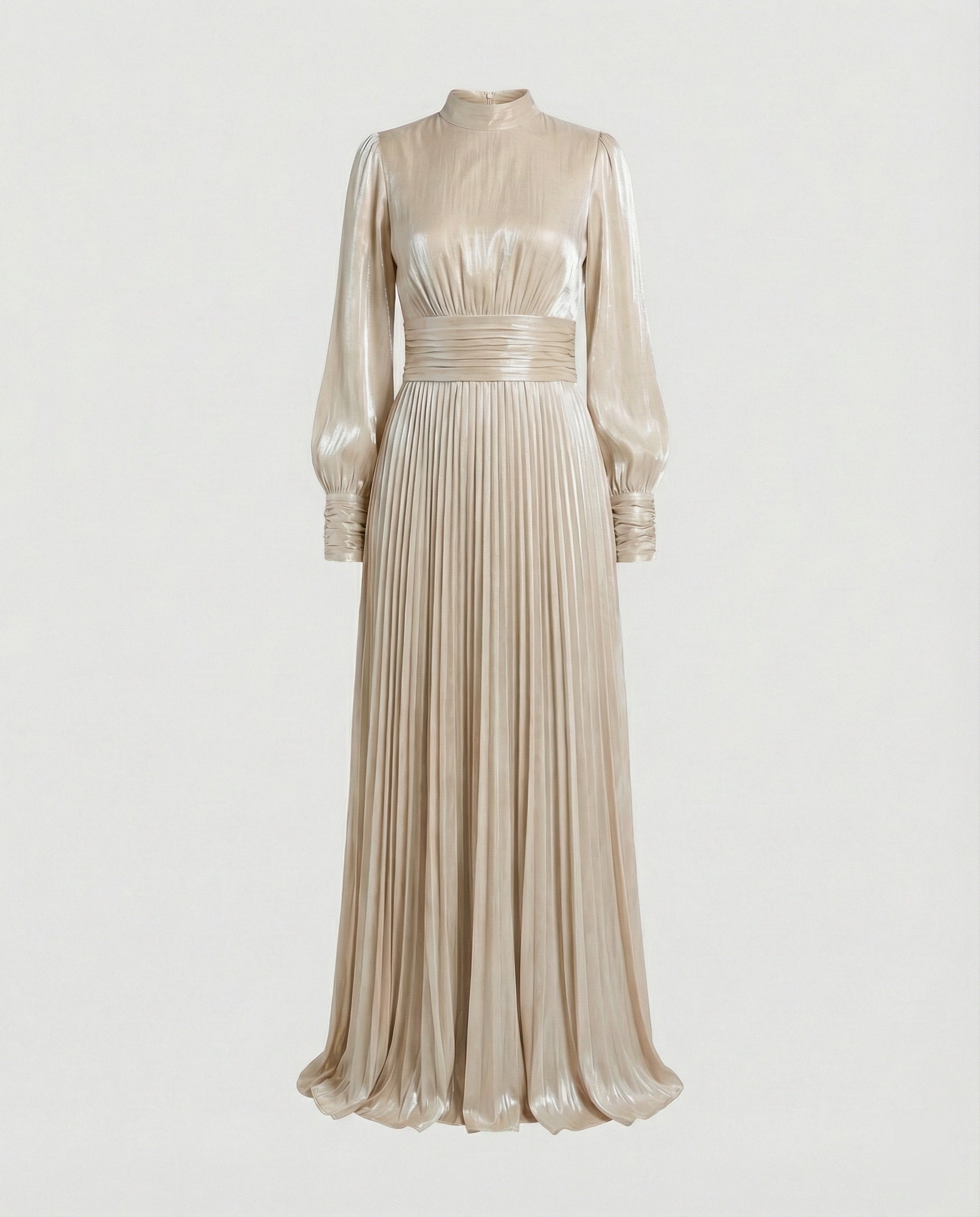 Valeria | Vestido Blanco Maxi Plisado Manga Larga