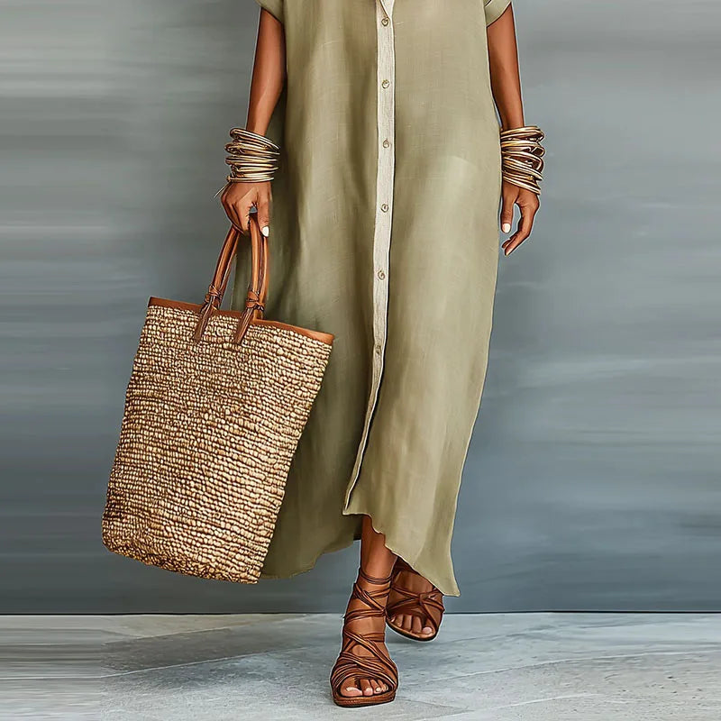 Valeria | Vestido Midi Maxi Mujer Camisero Lino