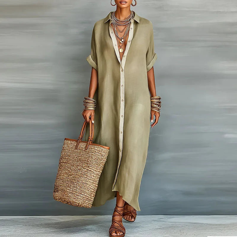Valeria | Vestido Midi Maxi Mujer Camisero Lino