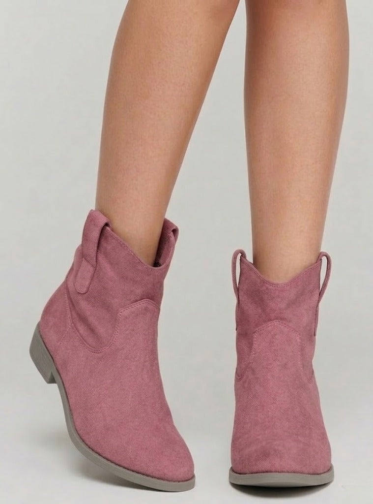Gabriela | Botines de Gamuza de Estilo Western con Tacón Corto