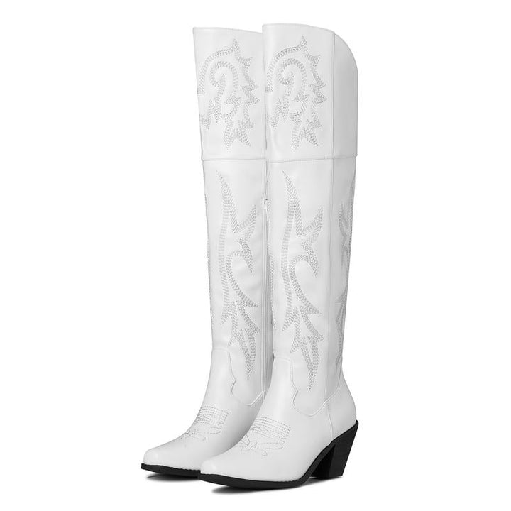 Eva | Botas Altas Vaqueras Bordadas Piel Tacon