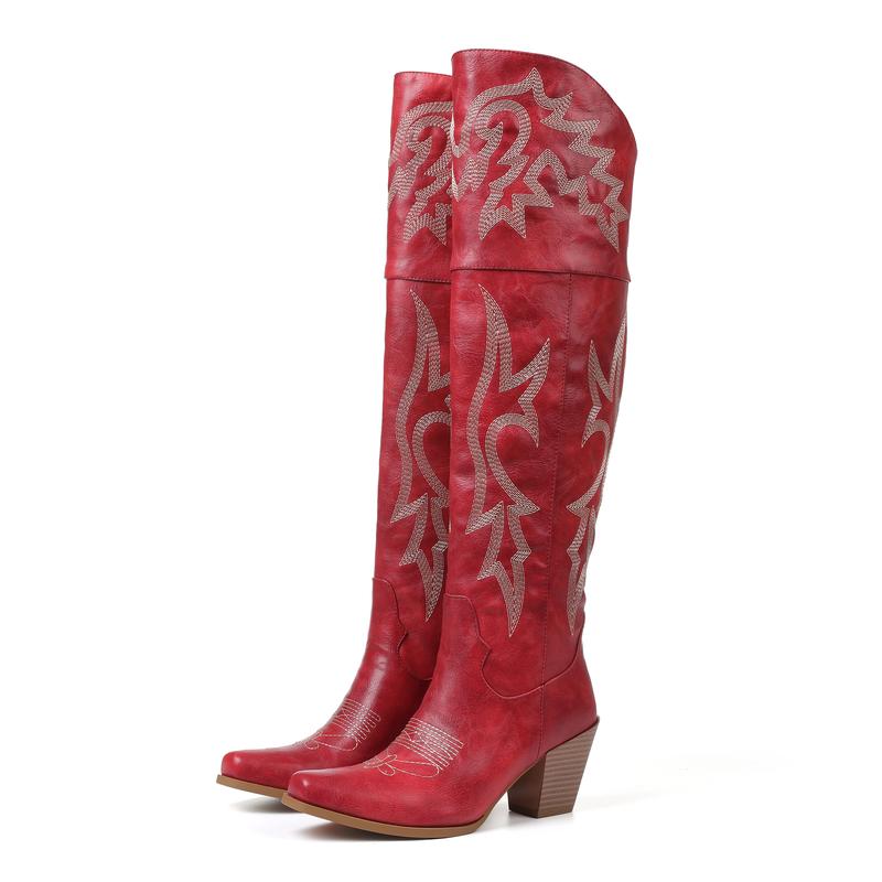 Eva | Botas Altas Vaqueras Bordadas Piel Tacon