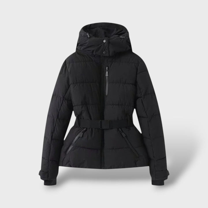 María | Chaqueta Acolchada Capucha Cinturón Estampado Geométrico