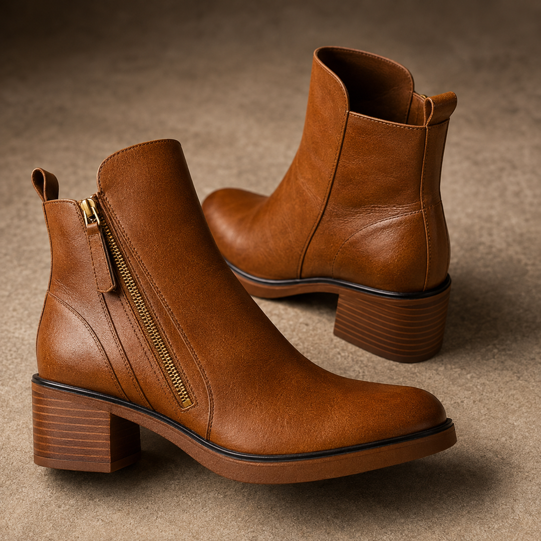 Leila | Botines Mujer Cuero Marrón Tacón Plataforma Cremallera