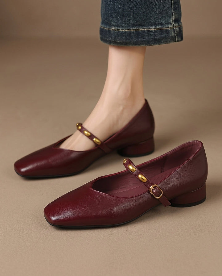 Ana | Mary Jane Planas de Piel con Hebilla Ajustable