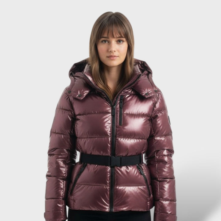 María | Chaqueta Acolchada Capucha Cinturón Estampado Geométrico