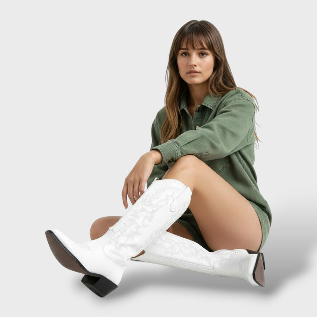 Marta | Bota Alta Vaquera de Piel Bordada