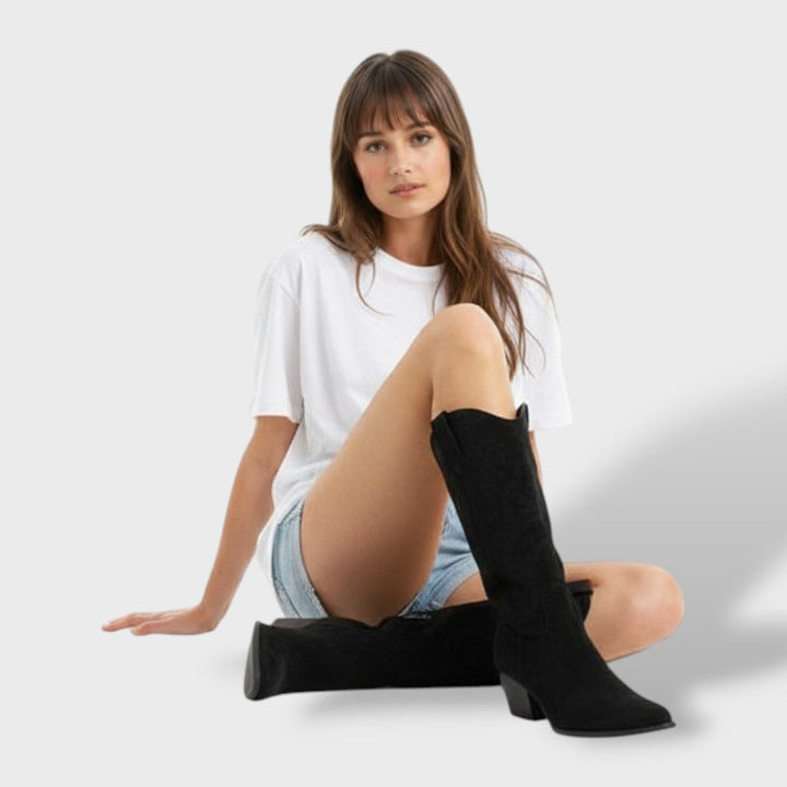 Camila | Botas Vaqueras de Ante Marrón con Cremallera