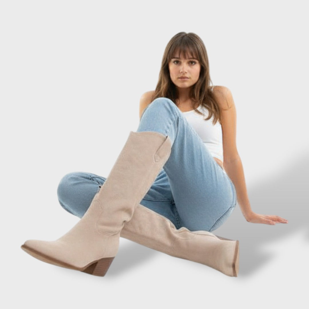 Camila | Botas Vaqueras de Ante Marrón con Cremallera
