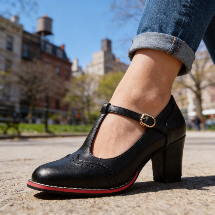 Carmen | Mary Jane Piel Brogue Hebilla