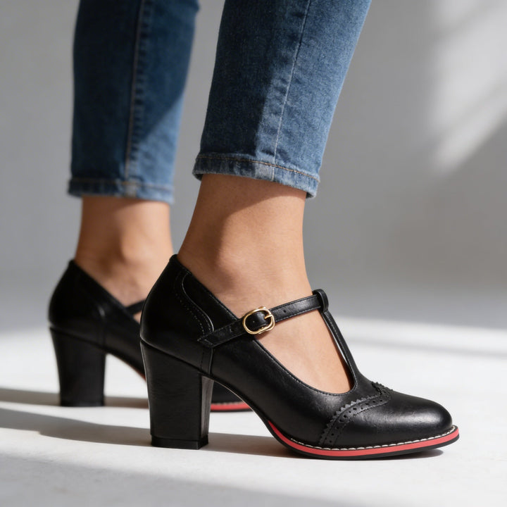 Carmen | Mary Jane Piel Brogue Hebilla