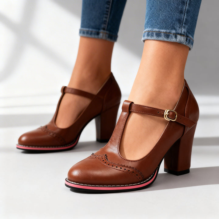 Carmen | Mary Jane Piel Brogue Hebilla
