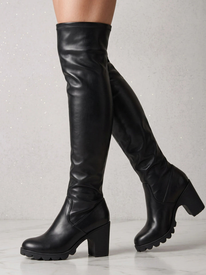 Leila | Botas Altas Mujer Cuero Tacón Grueso