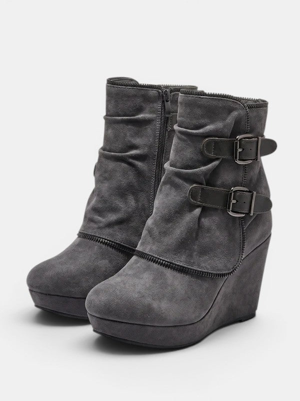 Sofía | Botines de Tacón Cuña Ante Marrón