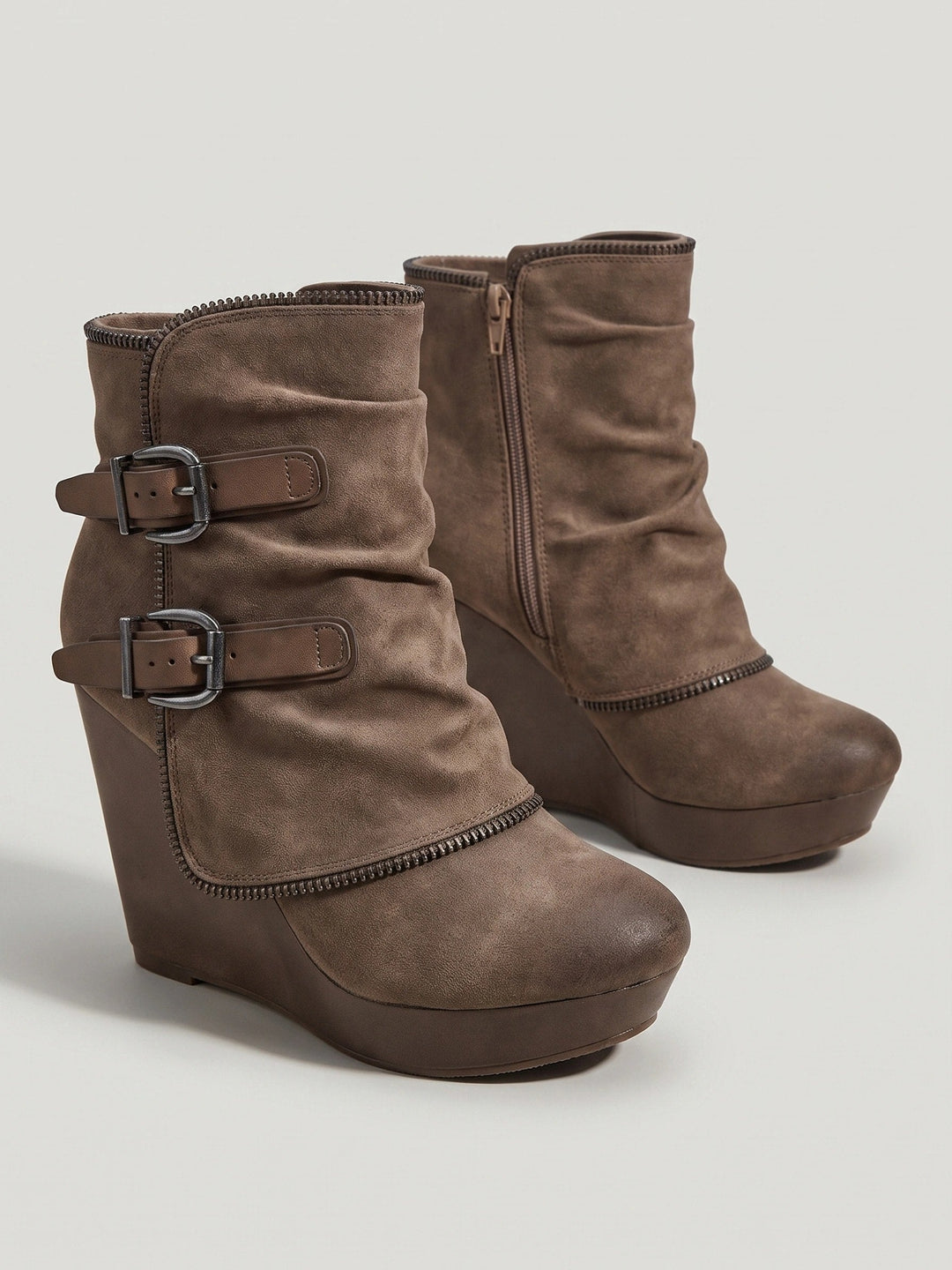 Sofía | Botines de Tacón Cuña Ante Marrón