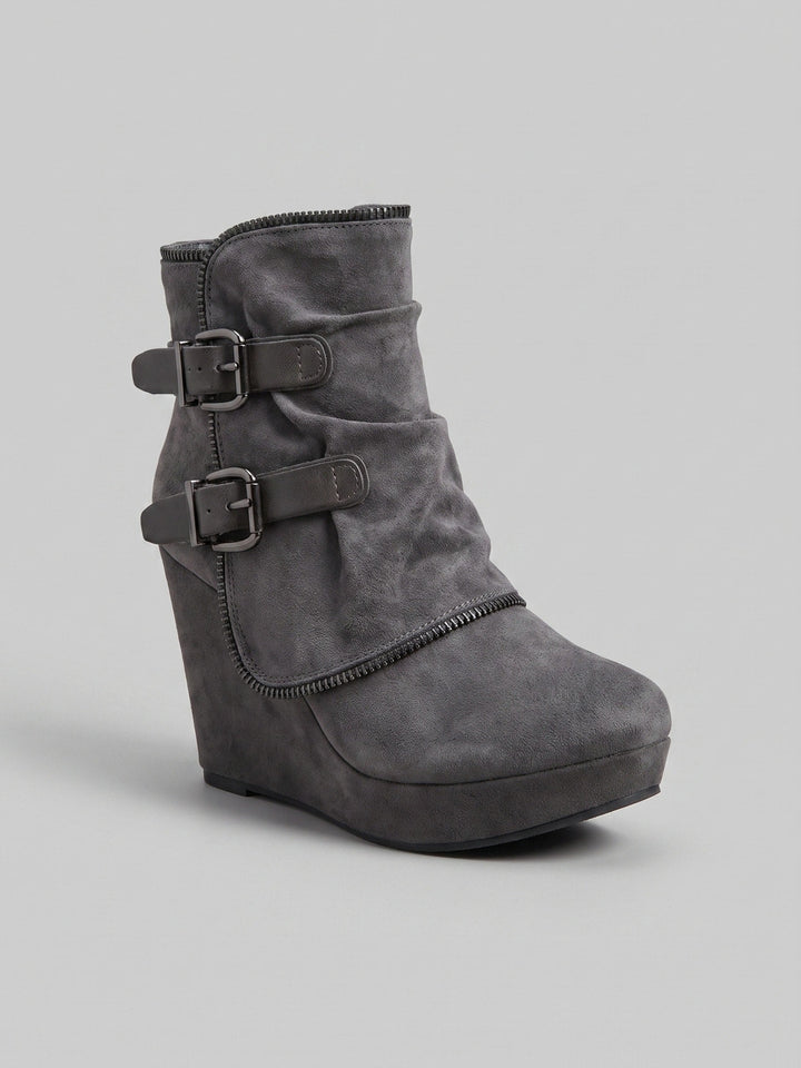 Sofía | Botines de Tacón Cuña Ante Marrón