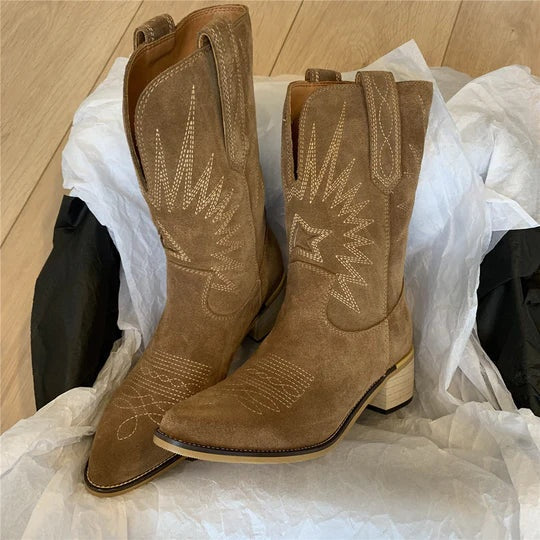 Elena | Botas Vaqueras Mujer Bordadas Taco Medio