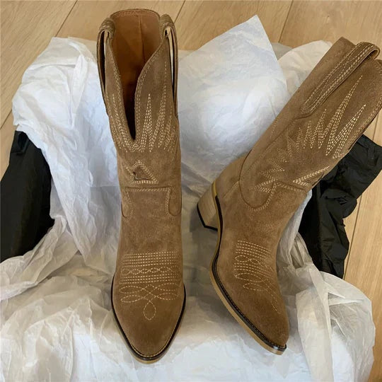 Elena | Botas Vaqueras Mujer Bordadas Taco Medio