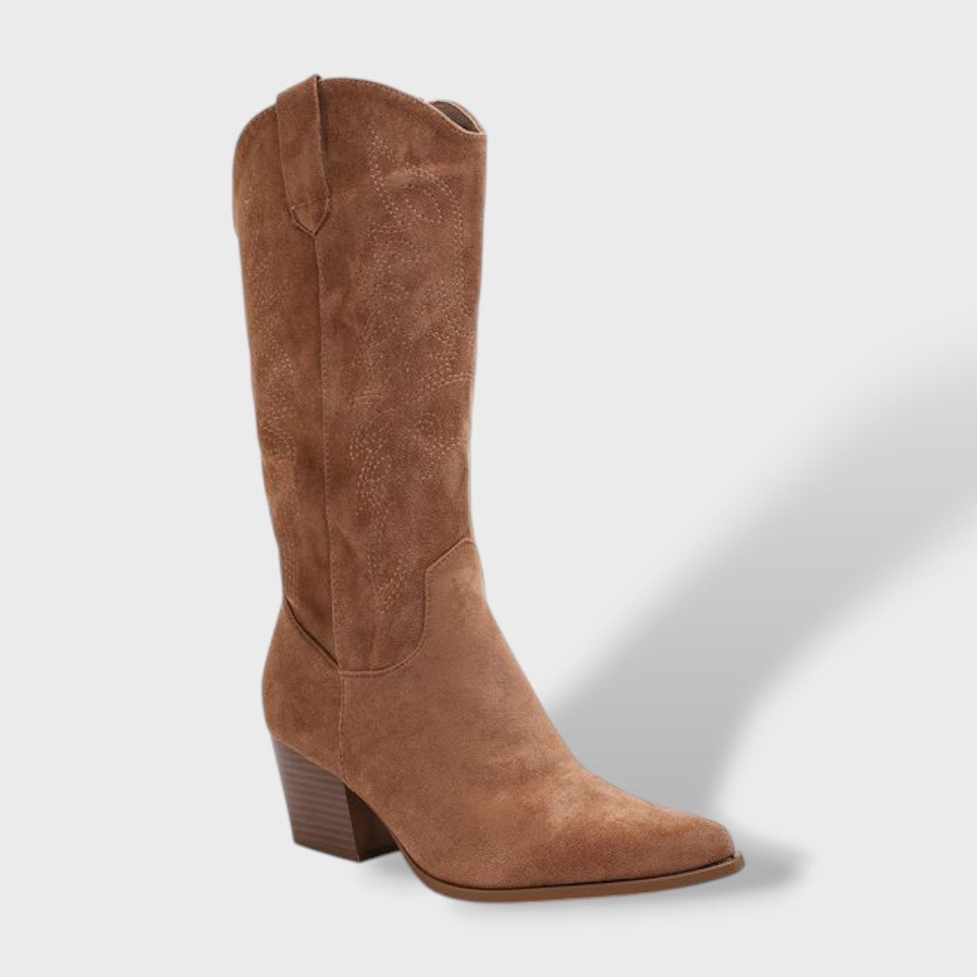Camila | Botas Vaqueras de Ante Marrón con Cremallera