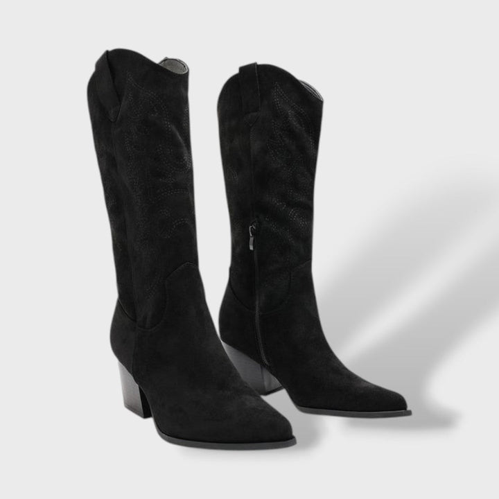 Camila | Botas Vaqueras de Ante Marrón con Cremallera