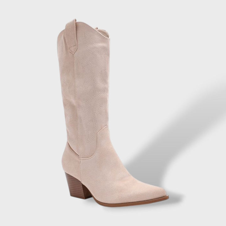 Camila | Botas Vaqueras de Ante Marrón con Cremallera