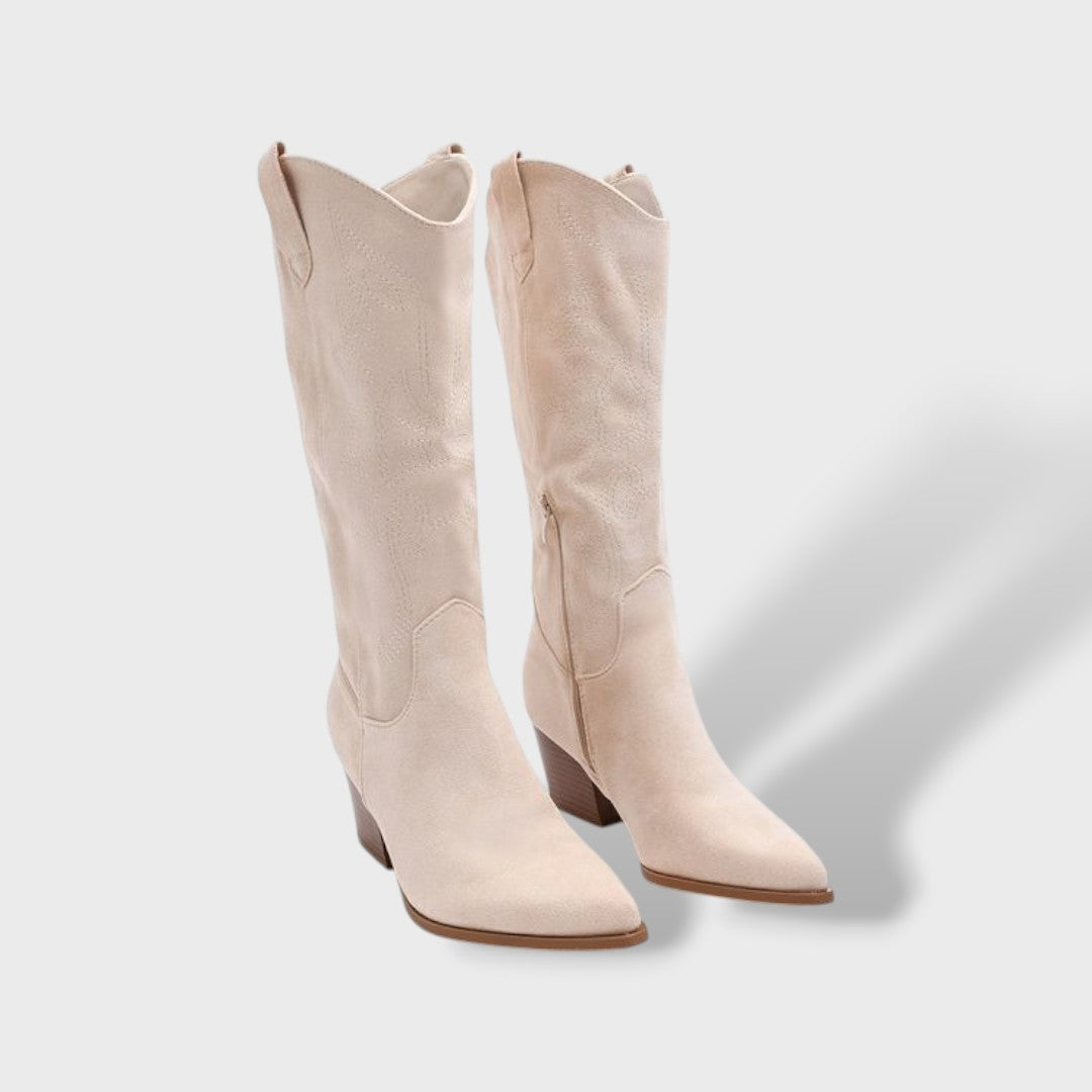 Camila | Botas Vaqueras de Ante Marrón con Cremallera