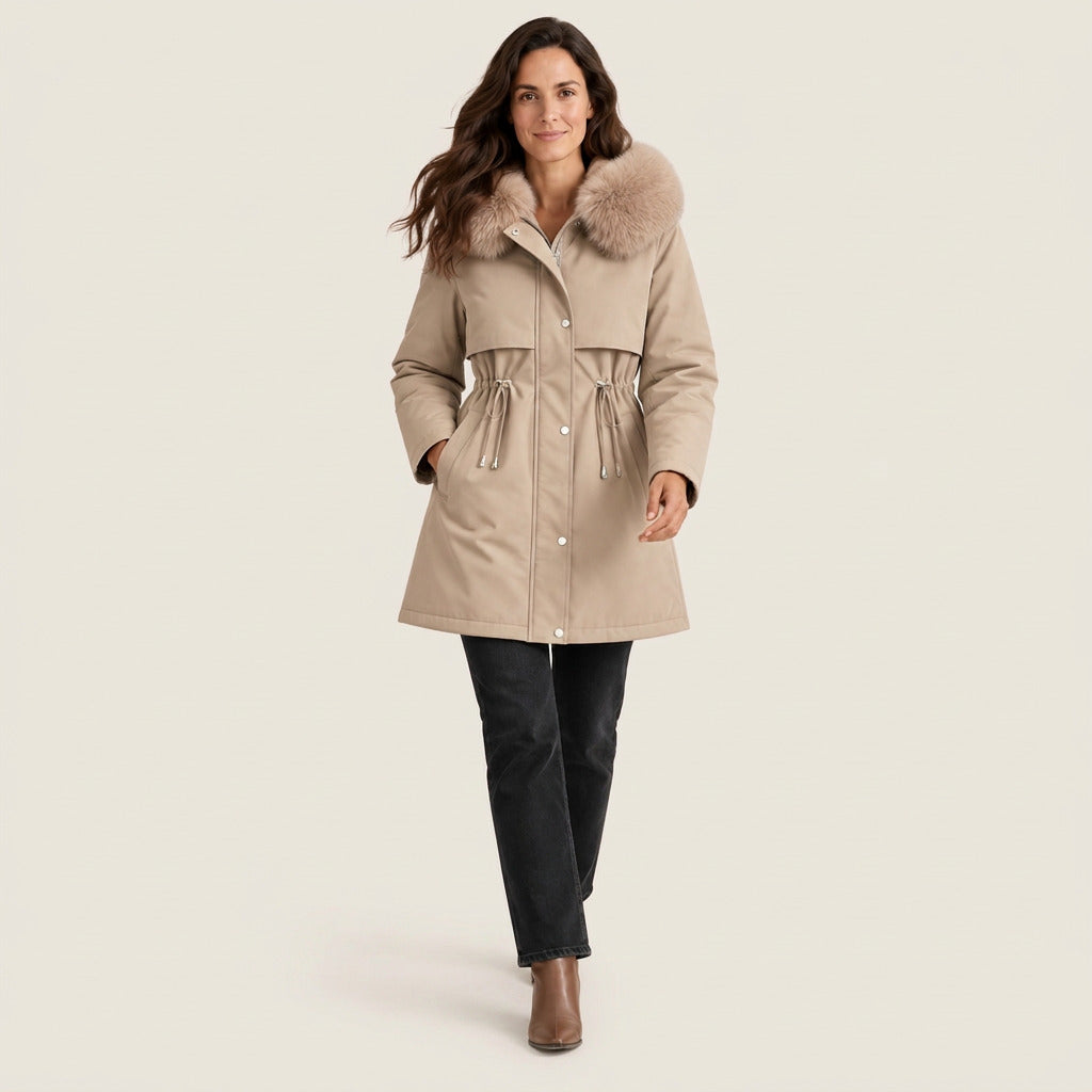 Celia | Parka Mujer Cuello Piel Cintura Ajustable
