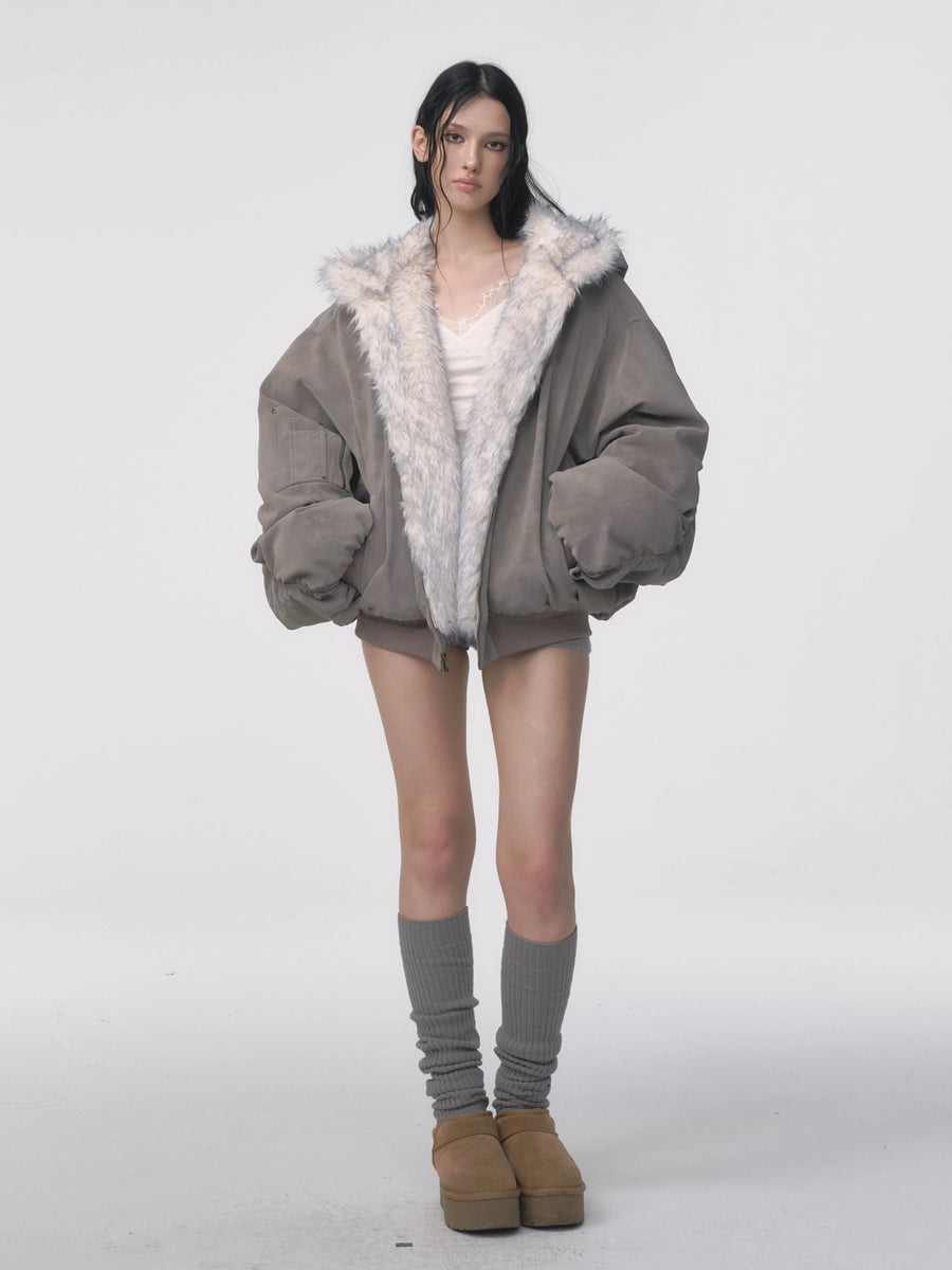 Leila | Chaqueta con Capucha de Borrego Falso Oversize