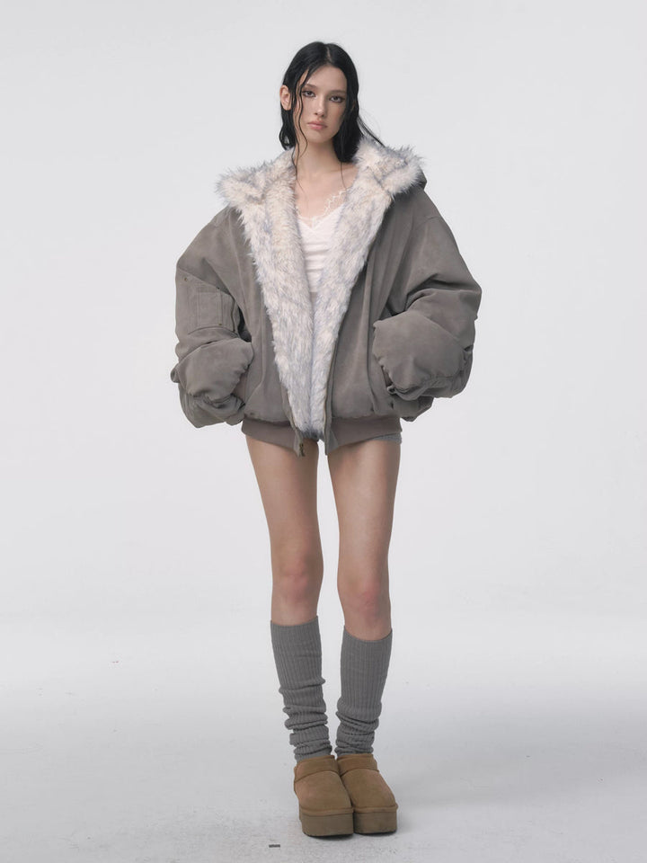 Leila | Chaqueta con Capucha de Borrego Falso Oversize
