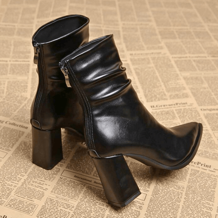 Gloria | Botines de Piel con Tacón Cuadrado y Punta Afilada