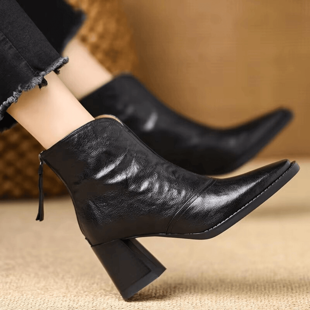 Pilar | Botines de Piel Tacón Cuadrado