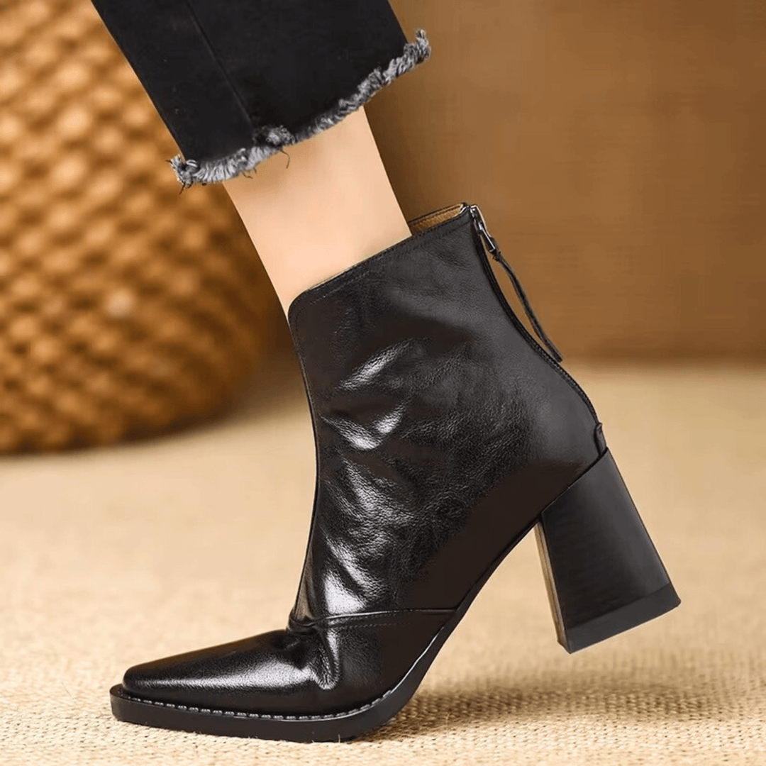 Pilar | Botines de Piel Tacón Cuadrado