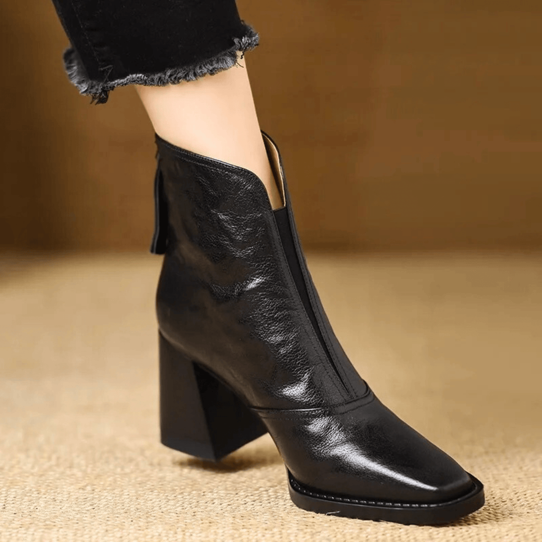 Pilar | Botines de Piel Tacón Cuadrado