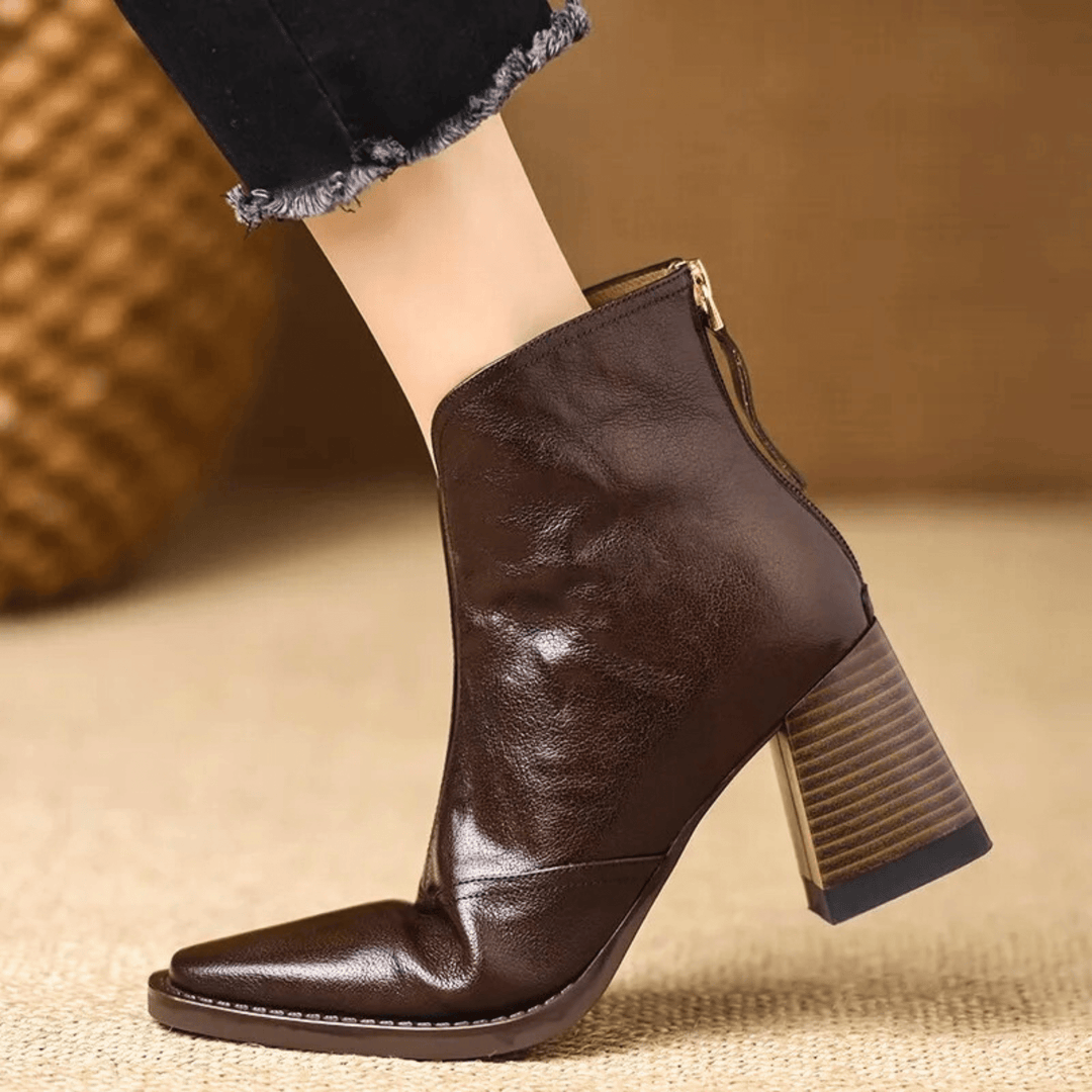 Pilar | Botines de Piel Tacón Cuadrado