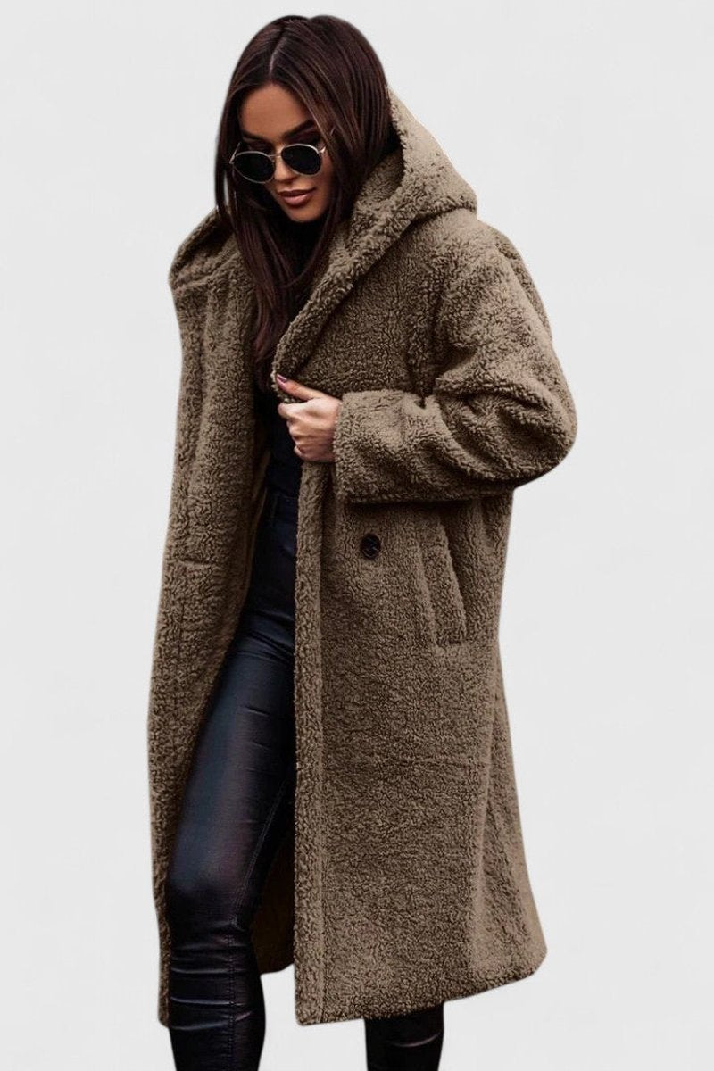 Inés | Abrigo Peluche Capucha Oversize Largo