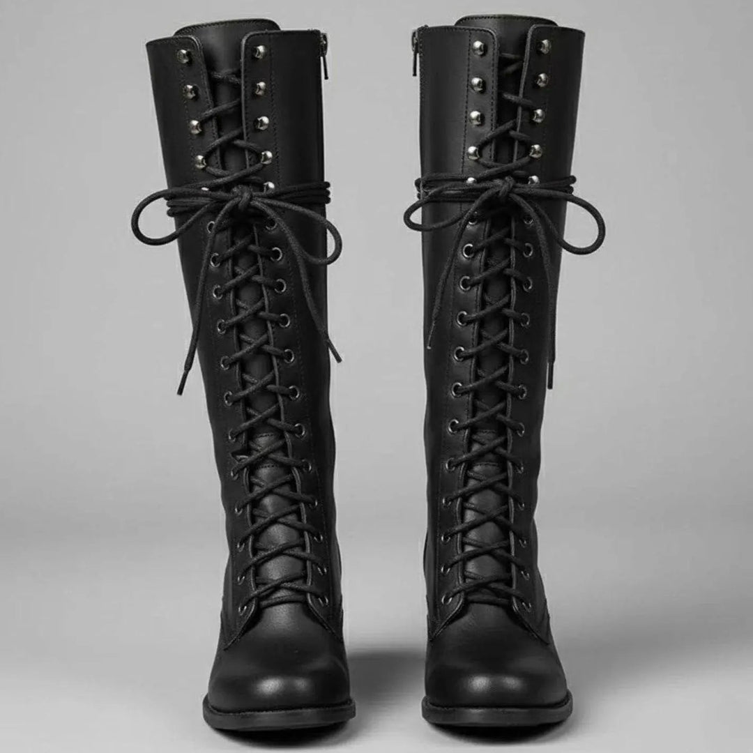 Quinn | Botas Altas Cordones Cuero Tachuelas