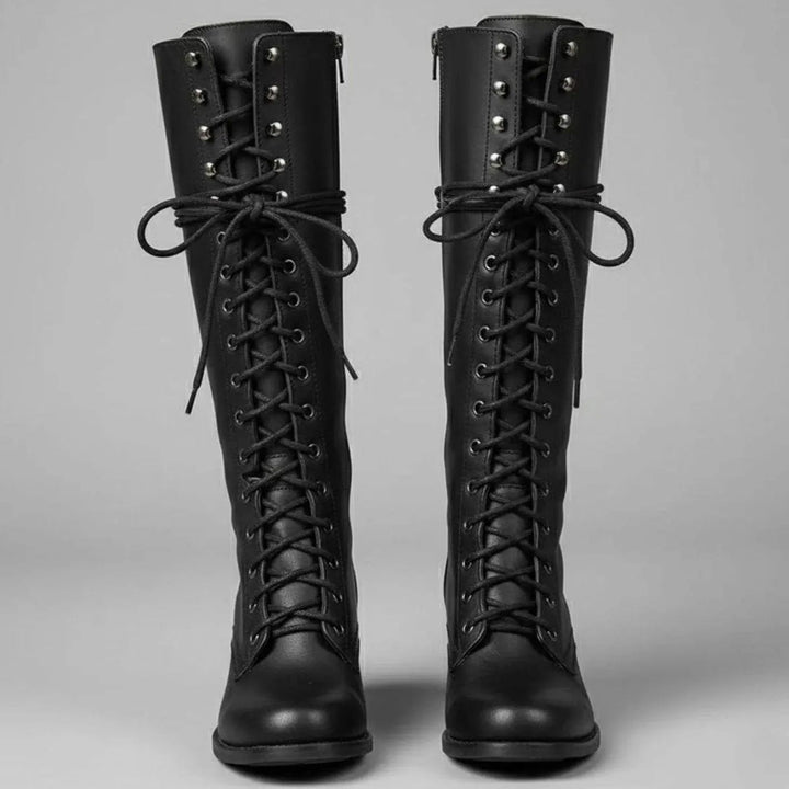 Quinn | Botas Altas Cordones Cuero Tachuelas