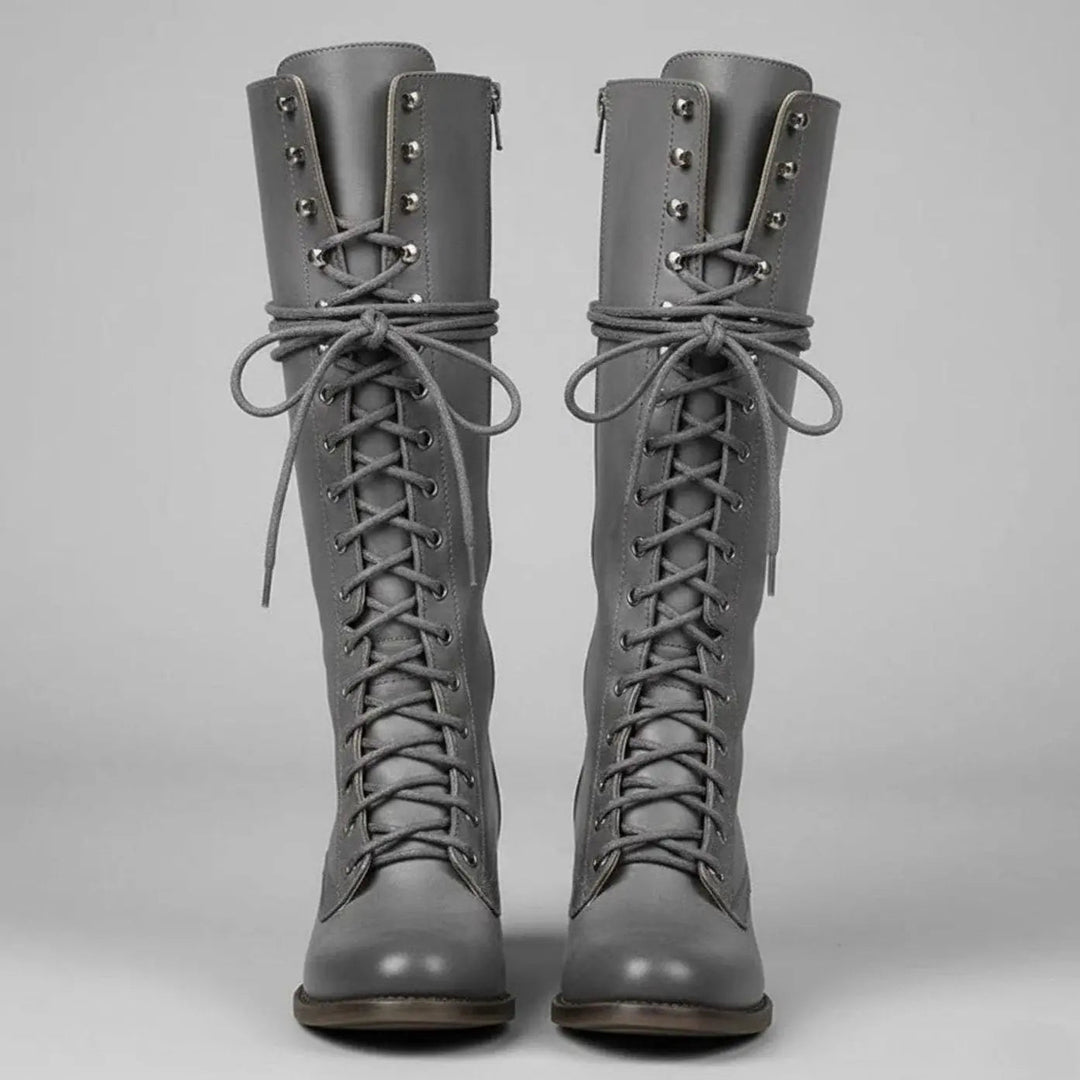 Quinn | Botas Altas Cordones Cuero Tachuelas