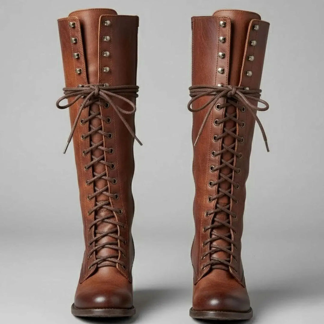 Quinn | Botas Altas Cordones Cuero Tachuelas