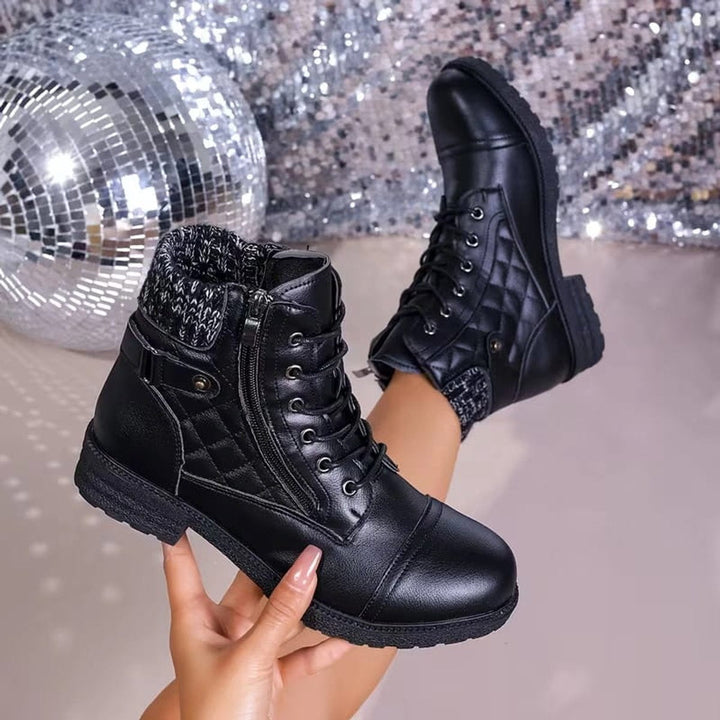 María | Botines Acolchados de Piel Sintética con Cordones y Tacón Bajo