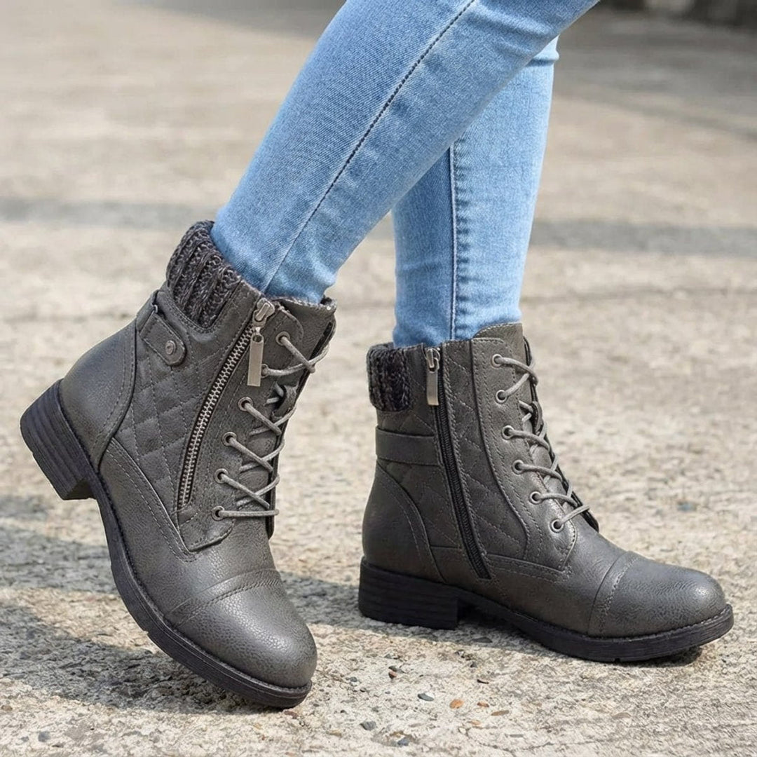 María | Botines Acolchados de Piel Sintética con Cordones y Tacón Bajo