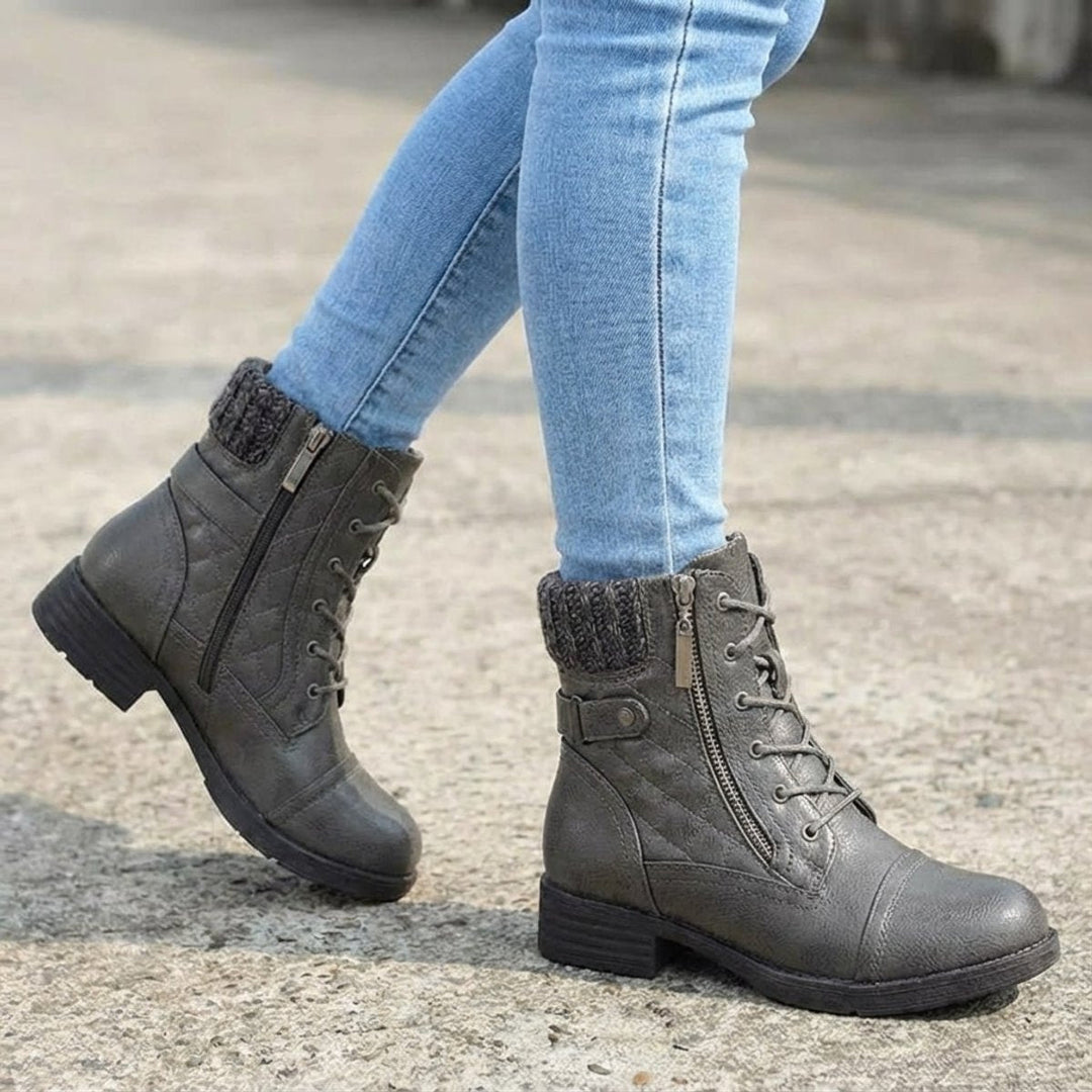 María | Botines Acolchados de Piel Sintética con Cordones y Tacón Bajo