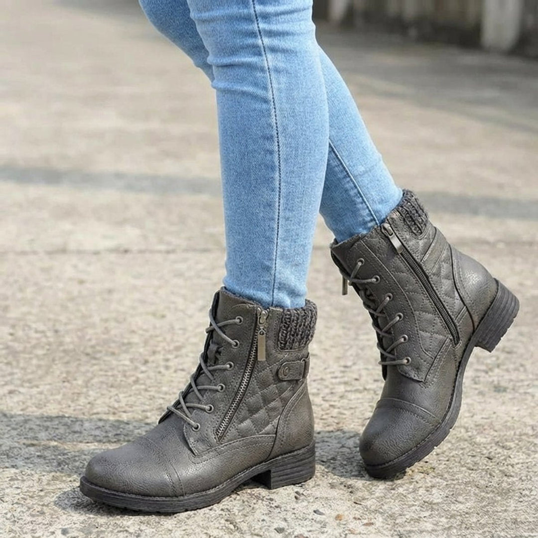 María | Botines Acolchados de Piel Sintética con Cordones y Tacón Bajo