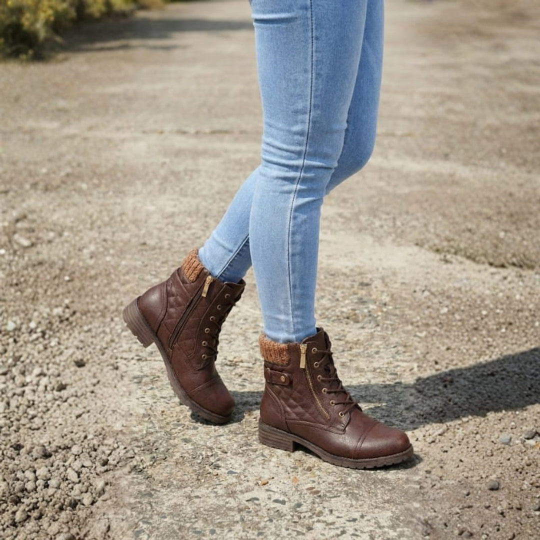 María | Botines Acolchados de Piel Sintética con Cordones y Tacón Bajo