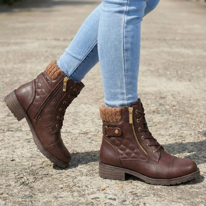 María | Botines Acolchados de Piel Sintética con Cordones y Tacón Bajo